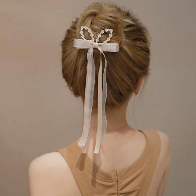 China Hair Decorate XIXI Elegant Bow Hairpin Back Head Chat Long Ribbon Bow Knot Hair Clips For Girl Group Flower Barrette Accessories Hair Clips for sale