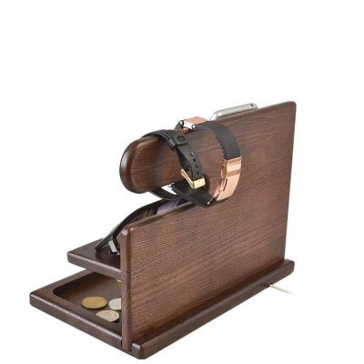 China Waterproof Wooden Phone Docking Station Mobile Phone Stand Key Holder Watch Organizer Men Gift for sale