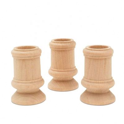 China Eco-Friendly Tealight Candle Holder Country Style Wooden Candle Hole Set Of 3 Unfinished Candlesticks for sale