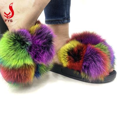 China Breathable Smart Custom Toddler Color Furry Fox Women Slippers Luxury Girls Fur Bed Indoor Slippers for sale