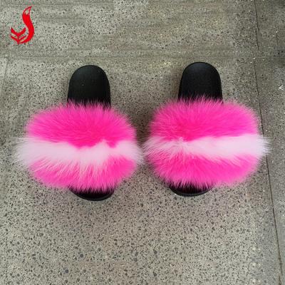 China Wholesale High Quality Cheap Real Flat Fox Slippers Fur Slides Flip Flops For Women for sale