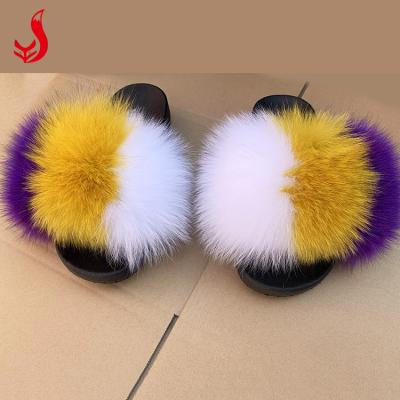 China 1 Pair Fox Raccoon Mink Breathable Fluffy Women's Furry Slippers Furry Slippers Seller Wholesale for sale