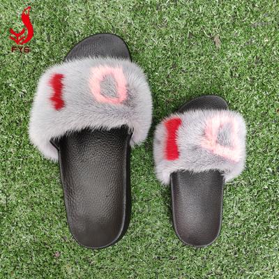 China 2020 Real Factory Breathable Luxury Mink Fur Indoor Slippers for Women and Kids Baby Toddlers for sale