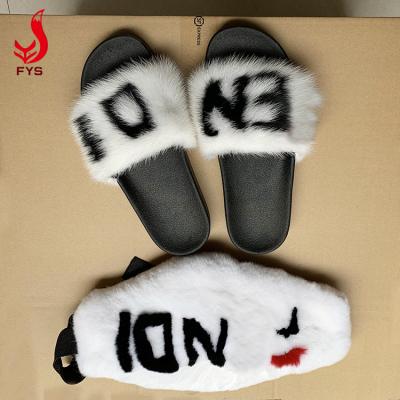 China Breathable Custom Brand Color Brand Fur Slippers Women Women Soft Fluffy Fluffy Slides With Logo Design for sale