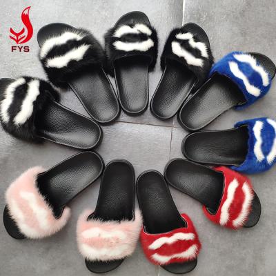 China Luxury High Quality Luxury Mink Fur Slipper Breathable Custom Logo Design Letters Real Fluffy Slides For Women for sale