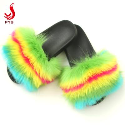 China Factory direct wholesale women breathable faux fur slides flip flops and faux big girl hairy slippers for sale