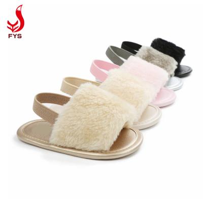 China Sale Baby Kids Soft Warm Breathable Toddler Size Fox Fur Slide Sandals Fake Slippers With Custom Color for sale