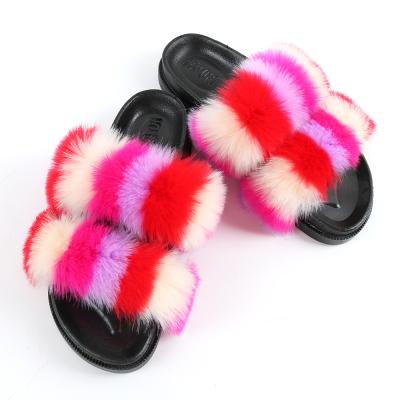 China Fashion Trend Customize Plush PVC Faux Fur Slippers Outdoor Unique Furry Women Summer Fluffy Slippers Soft and Comfortable Ladies Summer Slippers for sale