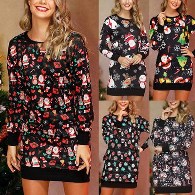 China Anti-Wrinkle New Arrival Christmas Pattern Floral Printing Dresses Casual Onesie Women Christmas Dress for sale