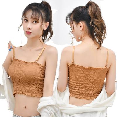 China One-piece Suspender Vest Adjustable Boob Bra Vintage Pleated Tank Top Wrapped Chest Girl Seamless camisole bra for sale