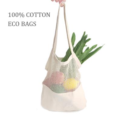 China Eco Friendly Reusable Custom White Handled Net Tote Cotton Fabric Canvas Shopping Bag for sale