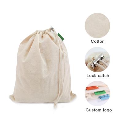 China Eco-Friendly Reusable Custom Logo Printed Gift Canvas Cotton Drawstring Handbag Drawstring Shopping Bag for sale