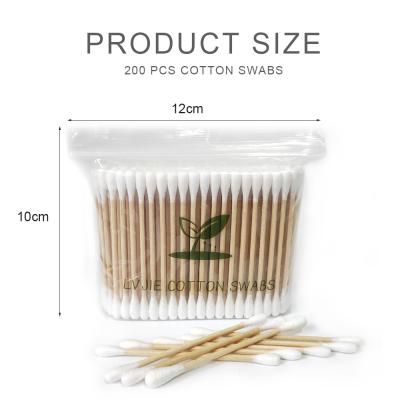 China High Quality Personal Care 200pcs Ear Cleaning Cotton Buds Wooden Round Stick Bamboo Swab Heads Q Tip for sale