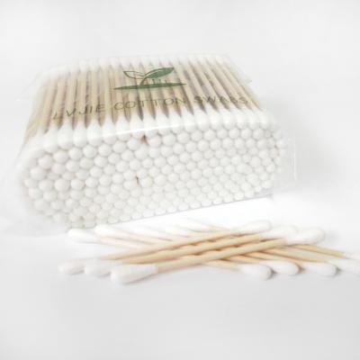 China 200 Pcs High Quality Personal Care Cotton Swabs Wooden Round Heads Wooden Q Tip for sale