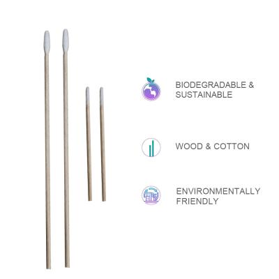 China Cleaning 6 Inch Side Pointed Heads One Long Wooden Cotton Pads Cleaner Buds Wooden Stick 100% Biodegradable Xxl Sized Cotton Pad Along for sale