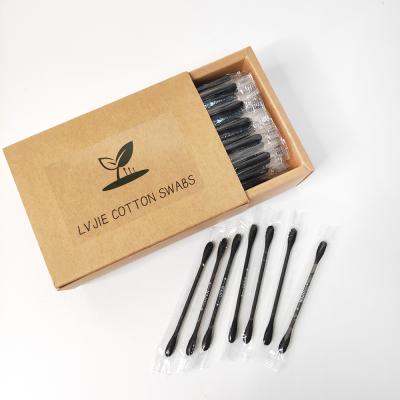 China Makeup Stick Black Cotton Buds Pack High Quality Paper Makeup Individually Dabs Q Tip for sale