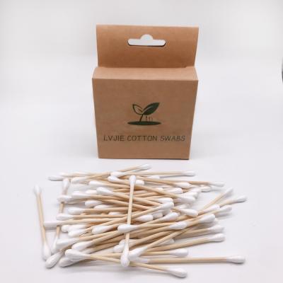 China 100pcs Eco-Friendly Makeup Cotton Buds Ear Cleansing Double Head Swab Stick Makeup Remover Bamboo Q-tips for sale