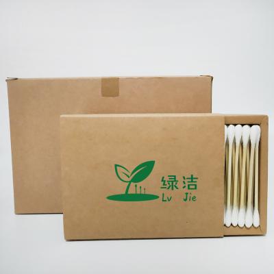 China Eco-Friendly Organic Round Makeup Sticks Cotton Bamboo Buds Dab Q Tips With Kraft Paper Box for sale