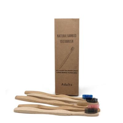 China 1*4packs Color Adult Thick Crank Bamboo Toothbrush Eco-friendly Biodegradable Custom Wholesale for sale