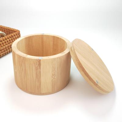 China Natural Household Logo Small Lid Storage Magnet Round Bamboo Tube for sale