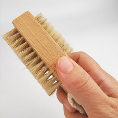 China Lanyard Fingernail Brush Natural Double Sided Cleaning Brushes Beech Sisal Cotton Bristle Finger Nail Cleaning Brush Dust Nail Bamboo Brush for sale