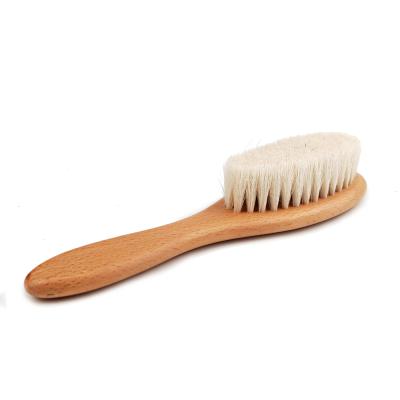 China Baby Nondisposable High Quality Natural Soft Wooden Hair Care Brush Handle Wool Newborn Hair Brush for sale