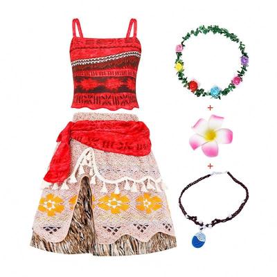 China Breathable Halloween Cosplay Costume Skirt Set Costume Moana Dress Girls With Collar With Headband DGHC-015 for sale