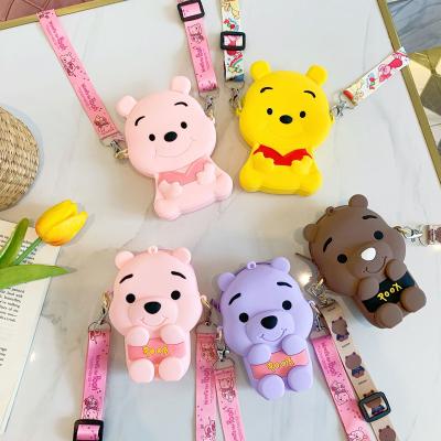 China Wholesale Fashion Lovely Pooh Bear Zipper Wallet Card Holder Purse Lovely Kids Mini Change Crossbody Bag Silicone Coin Purse Cartoon for sale