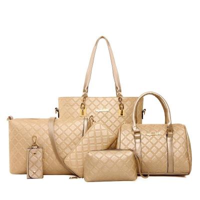 China Hot Selling Large Capacity Diamond Patternhand-held Ladies Bag Fashionable Simple Lady Shoulder Bag Handbag 6 Pcs Set Bag for sale