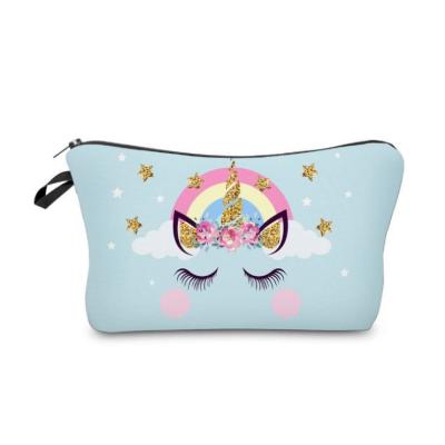 China Unique Custom Made Lady Cute Unicorn Pattern Travel Cosmetic Pouch Lady Toiletry Bags Travel Cosmetic Bag With Zipper for sale