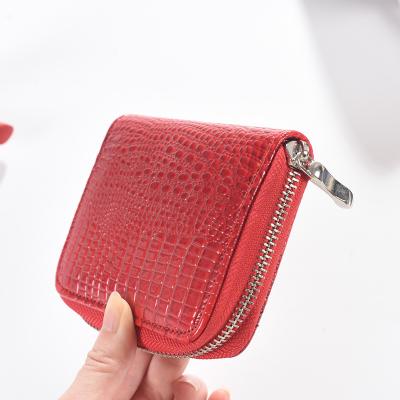 China Fashionable Daily Use PU Leather Zipper Around Red Color Mini Card Bag Women Wallet Pebble Leather Wallet For Lady for sale