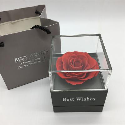 China Home Decoration Wholesale Red Color Preserved Fresh Rose Eternal Roses In Gift Box Acrylic Jewelry Box On Sale for sale