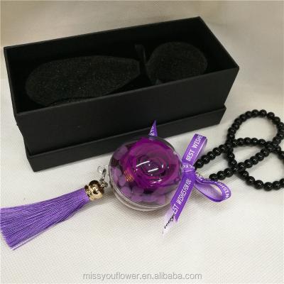 China Hanging Decoration Wholesale Handmade Preserved Roses Flower Ball Key Chain Car Hangings for sale