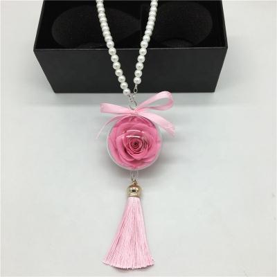 China Hanging Decoration Wholesale Preserved Durable Pink Roses Flower Ball Key Chain Car Hangings for sale