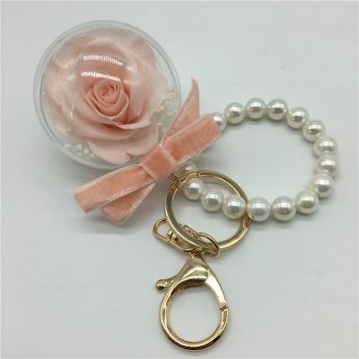 China Hanging Decoration Flower Eternal Pendant Colorful Roses / Preserved Flower Key Chain for sale