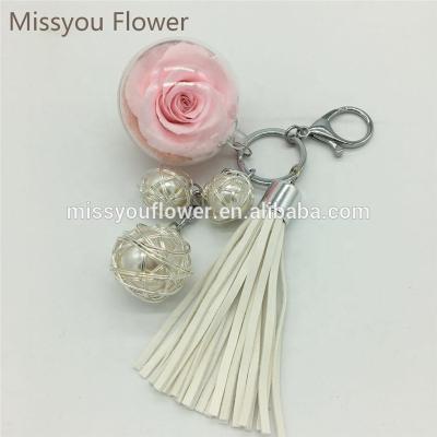 China Wholesale Hanging Decoration Handmade Preserved Roses Flower Kunming Ball Key Chain Rose Color for sale