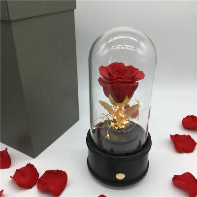 China Wholesale Home Decoration Preserved Eternal Rose Flower Rose Music Box With Led Gift For Saint Valentine's Day for sale