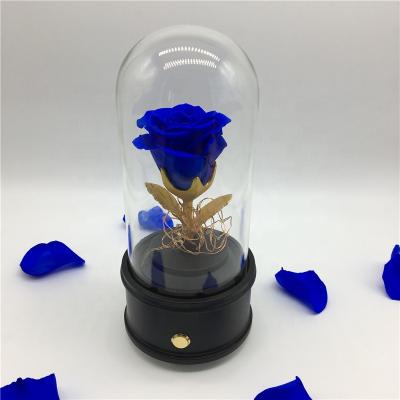 China Wholesale Home Decoration Dark Blue Color Preserved Ever-Young Roses Flowers Bluetooth Music Box MP3 Music Speaker for sale