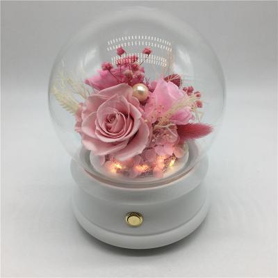 China Home decoration rose color perpetual preserved roses flower music louder speaker box with LED light valentine gift for sale