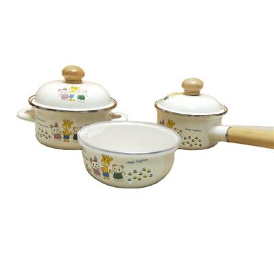 China Sustainable Enamel Cookware Sets Mini Sizes Enamel Camping Pots Enamel Sets for sale