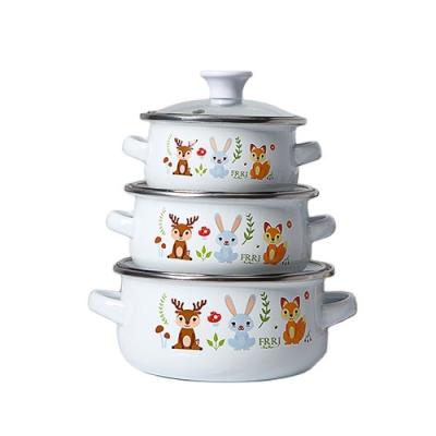 China Sustainable Mini Enamel Pot 12/14/16 Cm Enamel Casserole Sets Enamel Mixing Pots for sale