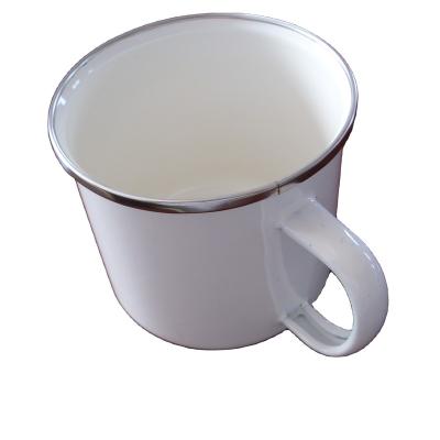 China Disposable White Enamel Cup With Stainless Steel Rim No Printings IN STOCK CURRENT CURRENT for sale