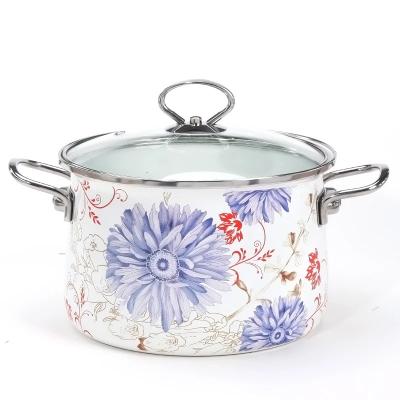 China Sustainable enamel cookware set with full decal for sale