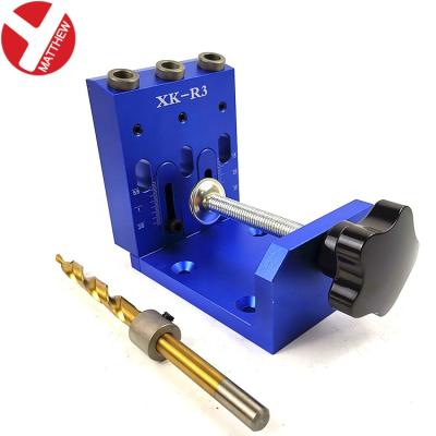 China Drillings with Angles on Jig Woodworking Drill Pocket Hole Woodworking Aluminum Object Guider Broaching Carpentry with Three 9mm Drill Bush for sale