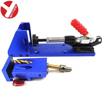 China Woodworking Hole Locating Benchmark Aluminum Drill Position Guider Portable Blue Pocket Hole Jig Kit For Woodworking for sale