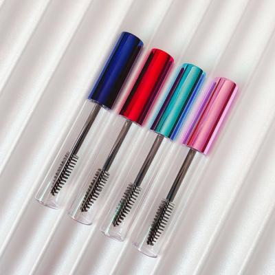 China Mascara Filling Stock L-Zhuang No Logo Metallic Lid Clear Bottle 100pieces Blue Red Customize 10ml Empty Mascara Tube With Brush for sale