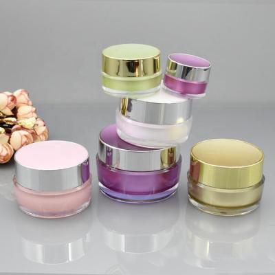 China Luxury Pink Purple Custom Filling Logo Cosmetic Acrylic Jar White Gold Face Cream Jar Stock 100pcs 5g 10g 15g 20g 30g 50g Cream Pack LZ for sale