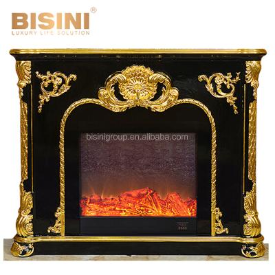 China New Arrival Classic Luxurious Baroque Style Antique Fireplace Surround of Black and Gold BF12-09195a for sale