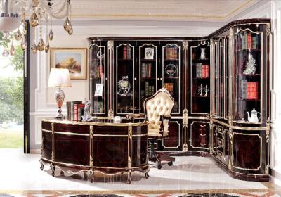 China BISINI Gold Leaf Solid Wood Hand Carved Desk, Book Desk with Book Shelves for sale