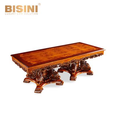 China BISINI Solid Wood Hand Carved Wooden Dining Table Set for sale